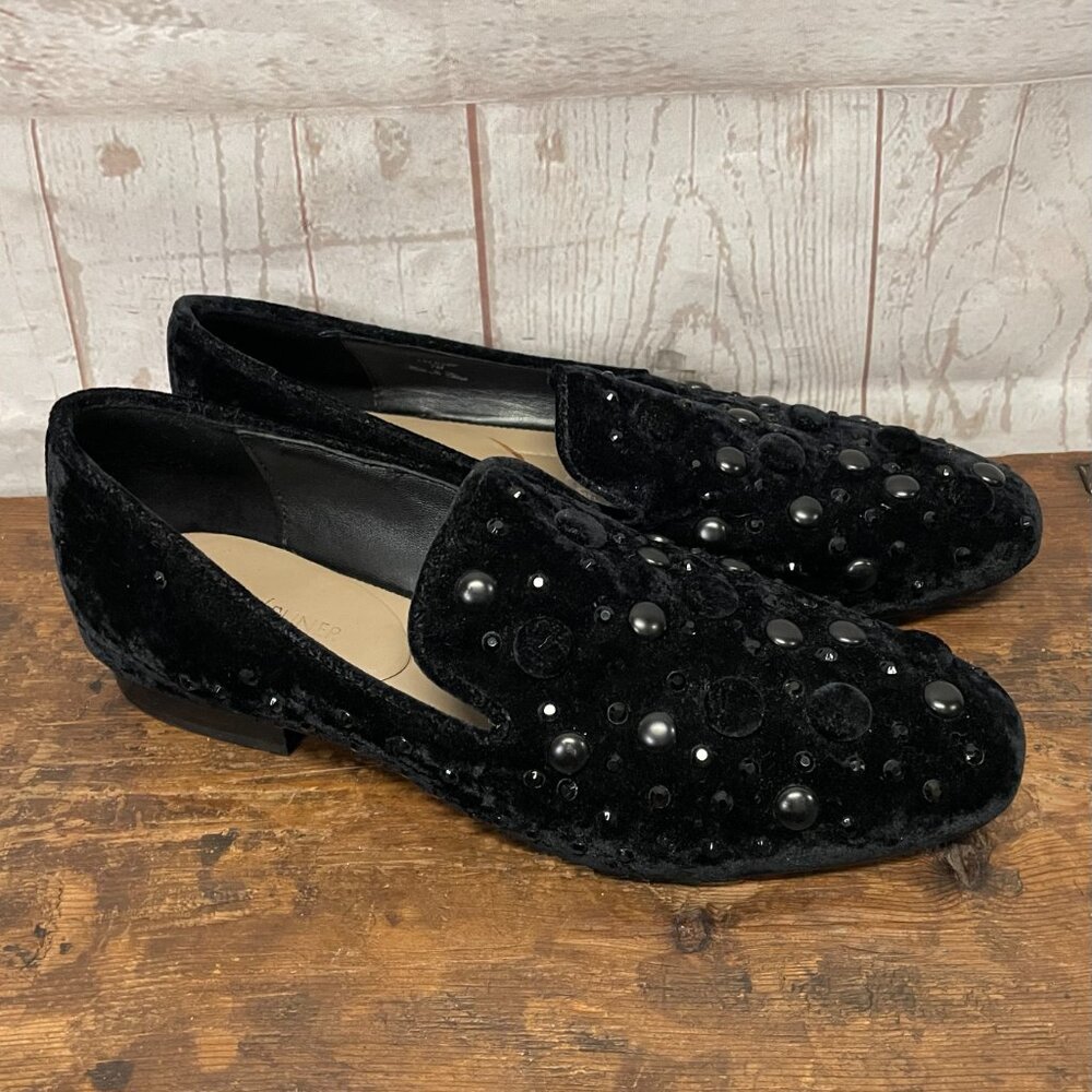 Donald Pliner Lyle Black Velvet Embellished Smoking Slipper